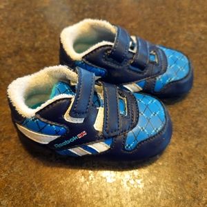 Reebok Baby Shoes Size 3 Velcro Blue Black White EUC